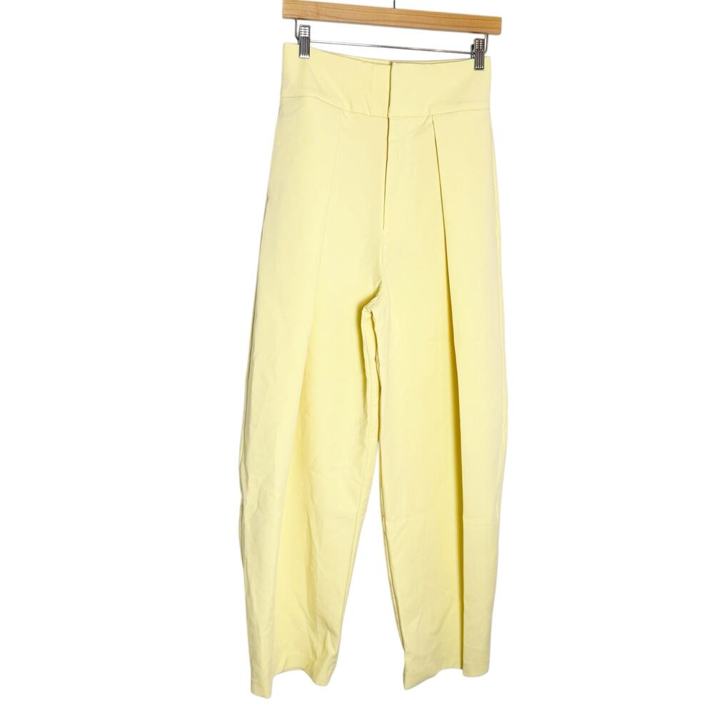 Zara Butter Yellow High Rise Pleated Wide Leg Blogger Trouser Pants Size XS